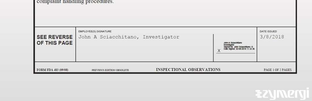 John A. Sciacchitano FDA Investigator 