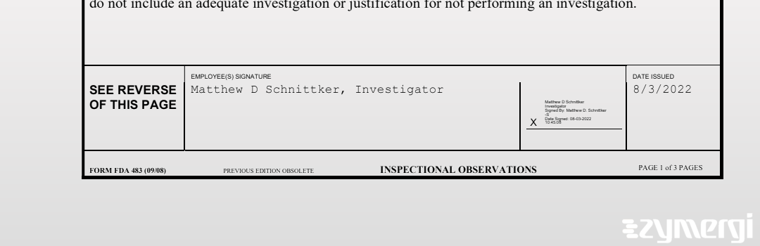 Matthew D. Schnittker FDA Investigator 