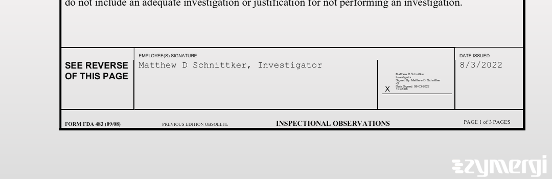 Matthew D. Schnittker FDA Investigator