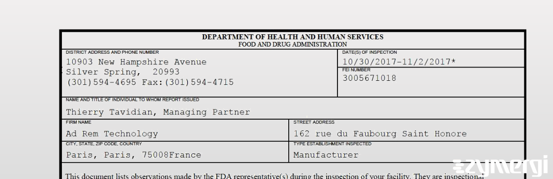 FDANews 483 Ad Rem Technology Nov 2 2017 top