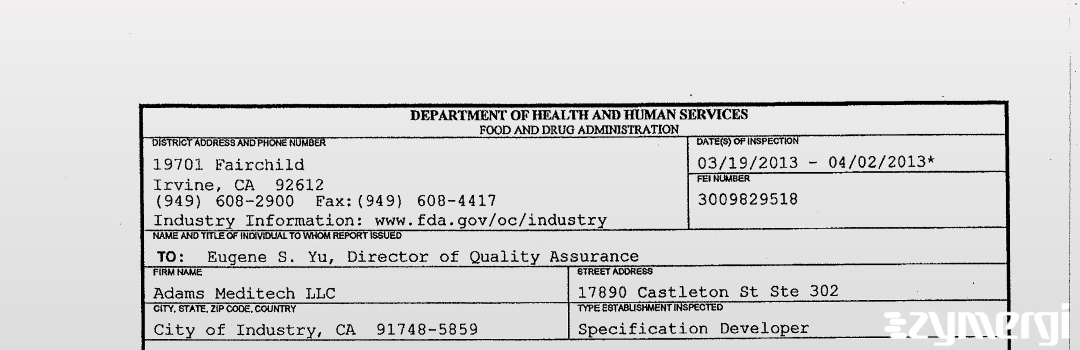 FDANews 483 Adams Meditech LLC Apr 2 2013 top