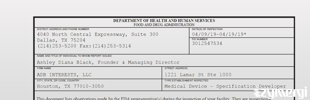 FDANews 483 ADB INTERESTS, LLC Apr 19 2019 top