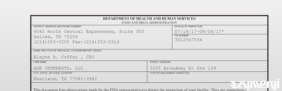 FDANews 483 ADB INTERESTS, LLC Aug 4 2017 top