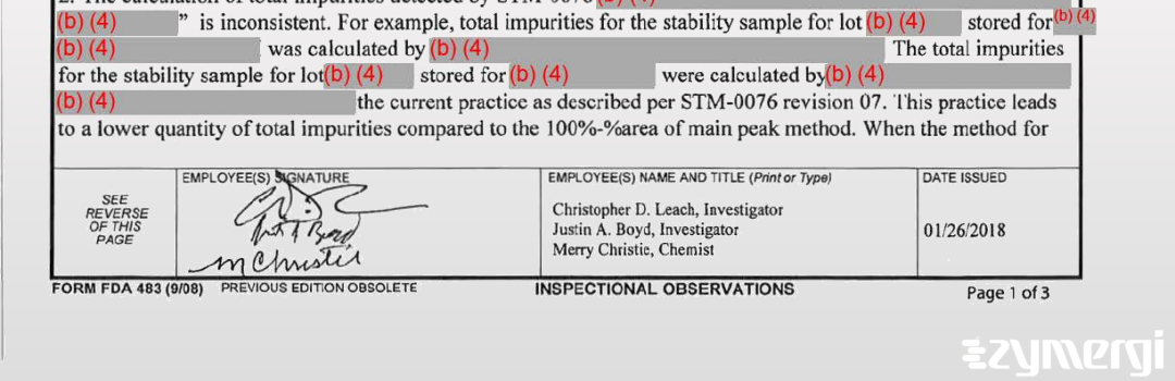 Justin A. Boyd FDA Investigator Christopher D. Leach FDA Investigator Merry Christie FDA Investigator 