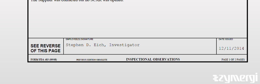 Stephen D. Eich FDA Investigator