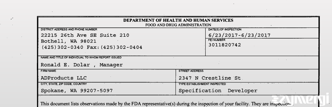 FDANews 483 ADProducts LLC Jun 23 2017 top