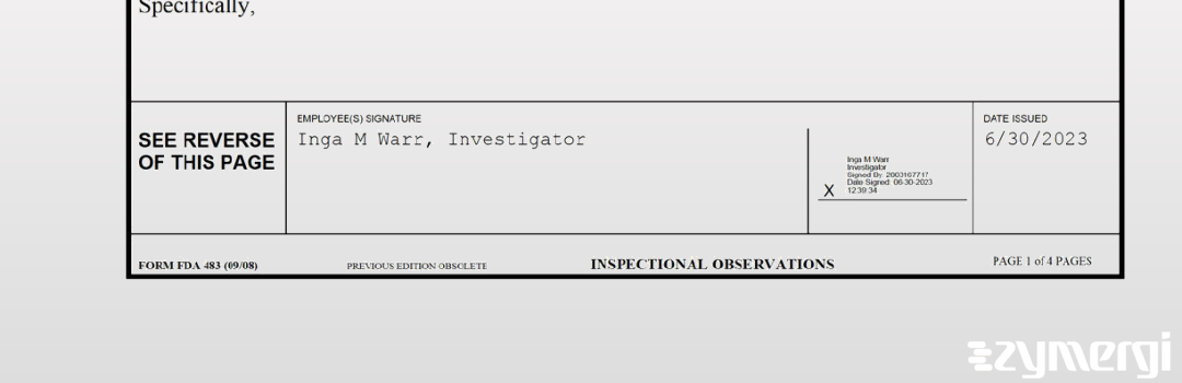 Inga M. Warr FDA Investigator 