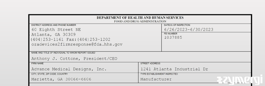 FDANews 483 Advance Medical Designs, Inc. Jun 30 2023 top