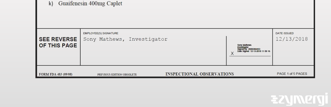 Sony Mathews FDA Investigator 