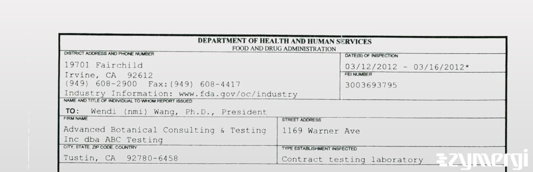 FDANews 483 Advanced Botanical Consulting & Testing Inc dba ABC Testing Mar 16 2012 top