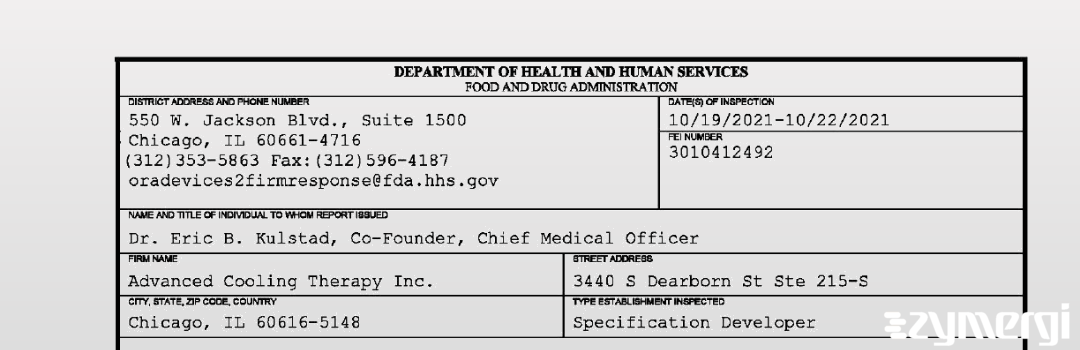 FDANews 483 Advanced Cooling Therapy Inc. Oct 22 2021 top