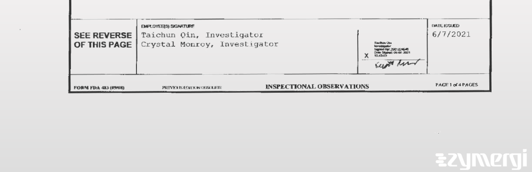 Crystal Monroy FDA Investigator Taichun Qin FDA Investigator