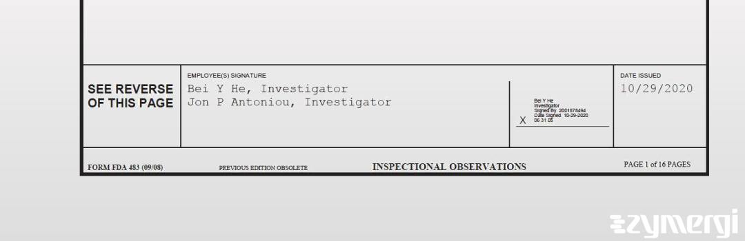 Bei Y. He FDA Investigator Jon P. Antoniou FDA Investigator 