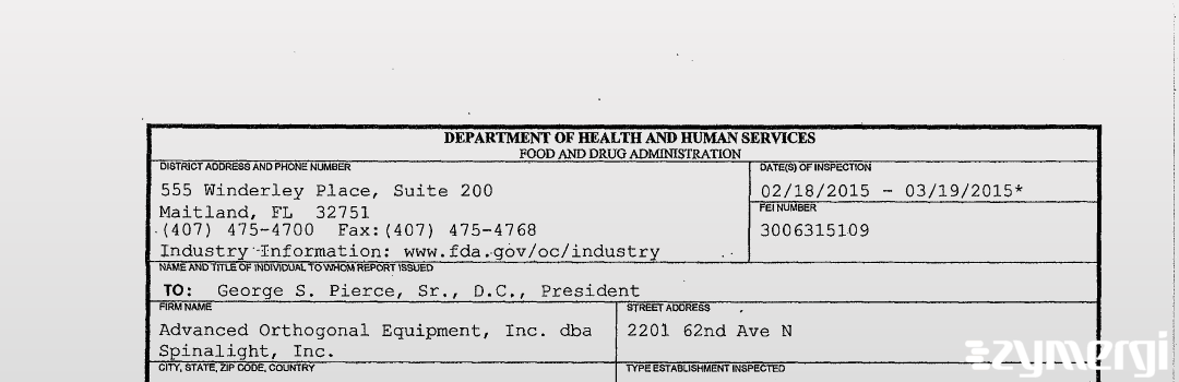 FDANews 483 Advanced Orthogonal Equipment, Incorporated Mar 19 2015 top