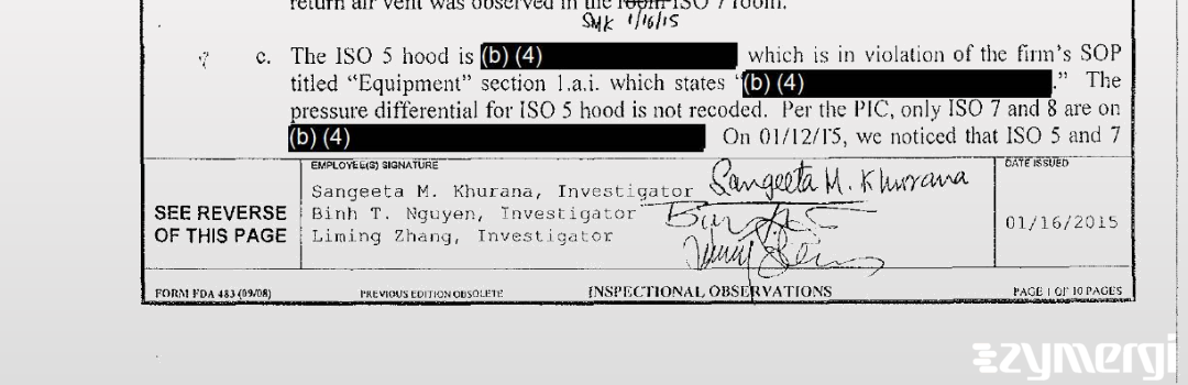 Liming Zhang FDA Investigator Sangeeta M. Khurana FDA Investigator