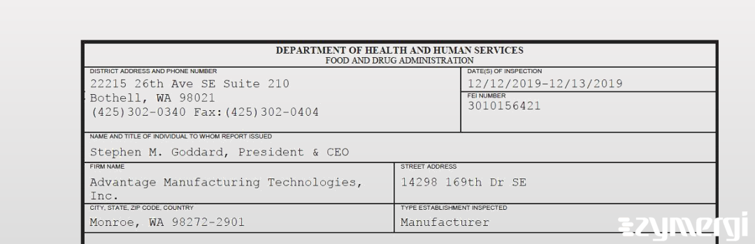 FDANews 483 Advantage Manufacturing Technologies, Inc. Dec 13 2019 top