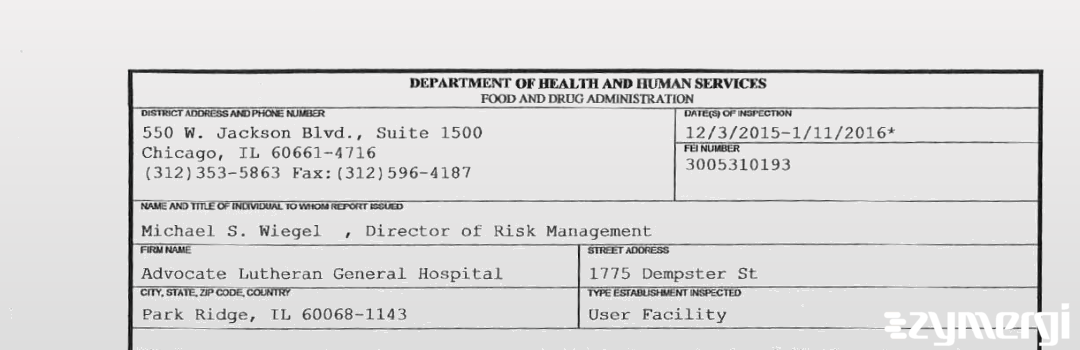 FDANews 483 Advocate Lutheran General Hospital Jan 11 2016 top