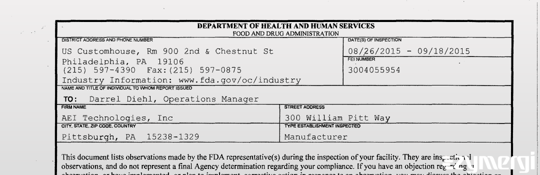 FDANews 483 AEI Technologies, Inc Sep 18 2015 top