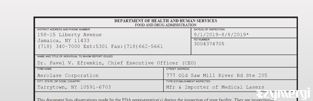 FDANews 483 Aerolase Corp. Aug 8 2019 top