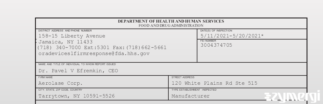 FDANews 483 Aerolase Corp. May 20 2021 top