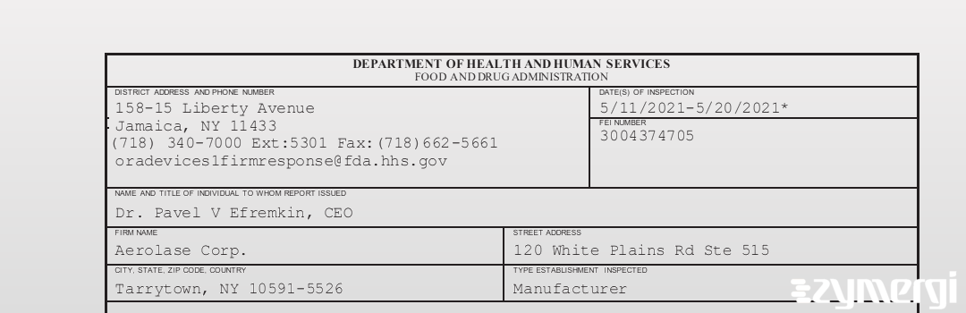 FDANews 483 Aerolase Corp. May 20 2021 top