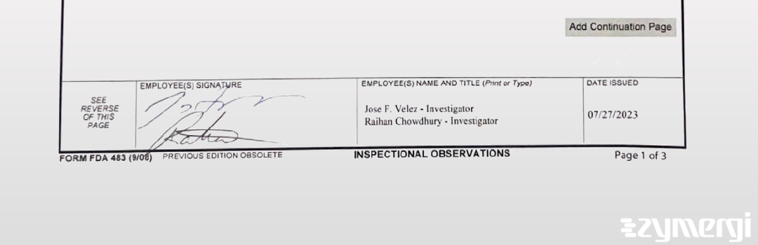 Jose F. Velez FDA Investigator Raihan A. Chowdhury FDA Investigator 