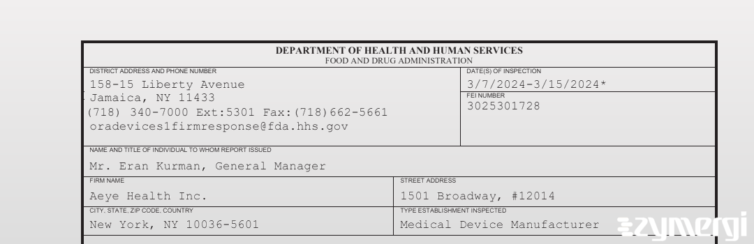 FDANews 483 Aeye Health Inc. Mar 15 2024 top