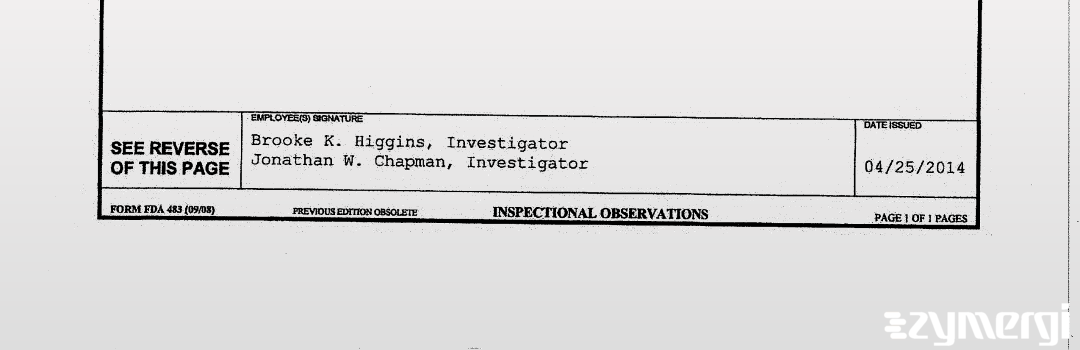 Jonathan W. Chapman FDA Investigator Brooke K. Higgins FDA Investigator 