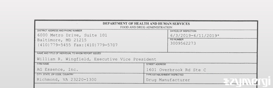 FDANews 483 AG Essence, Inc. Jun 11 2019 top