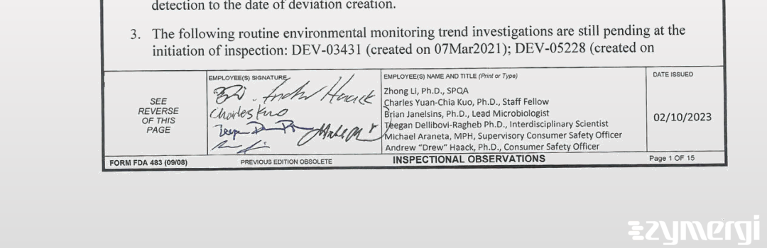 Zhong Li FDA Investigator Michael Araneta FDA Investigator Yuan-Chia Kuo FDA Investigator Andrew K. Haack FDA Investigator Charles Y. Kuo  