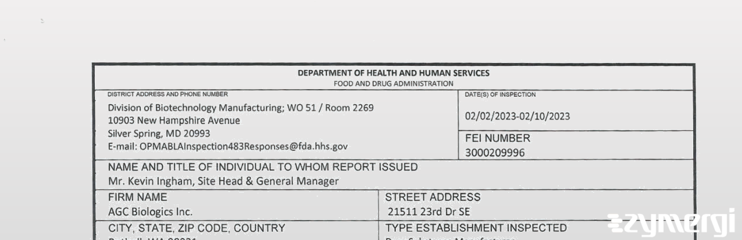 FDANews 483 AGC Biologics, Inc. Feb 10 2023 top