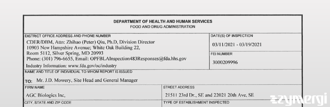 FDANews 483 AGC Biologics, Inc. Mar 19 2021 top