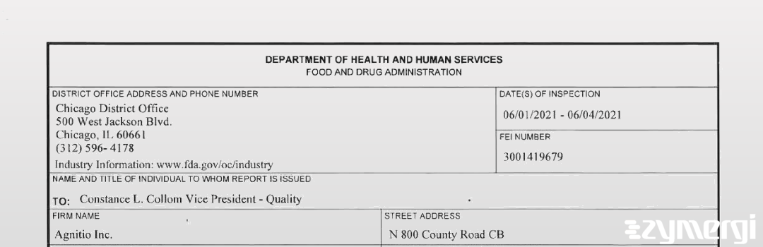 FDANews 483 Agnitio Inc Jun 4 2021 top