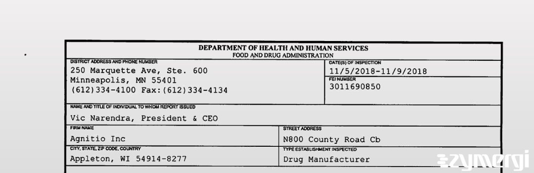 FDANews 483 Agnitio Inc Nov 9 2018 top