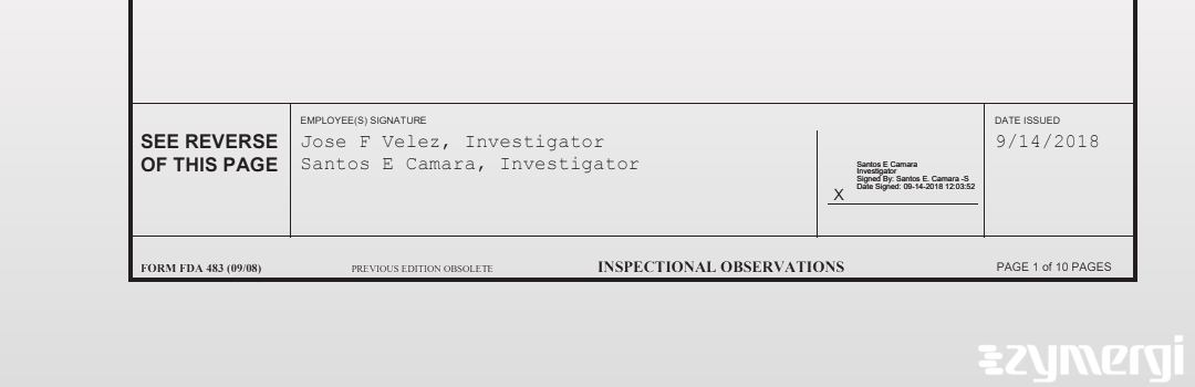 Santos E. Camara FDA Investigator Jose F. Velez FDA Investigator 