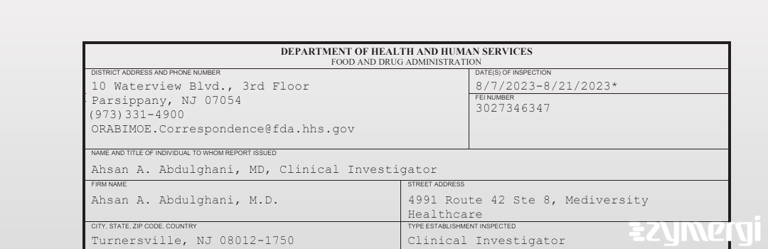 FDANews 483 Ahsan A. Abdulghani, M.D. Aug 21 2023 top