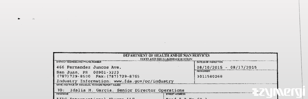 FDANews 483 AIAC Internantional Pharma LLC Aug 17 2015 top