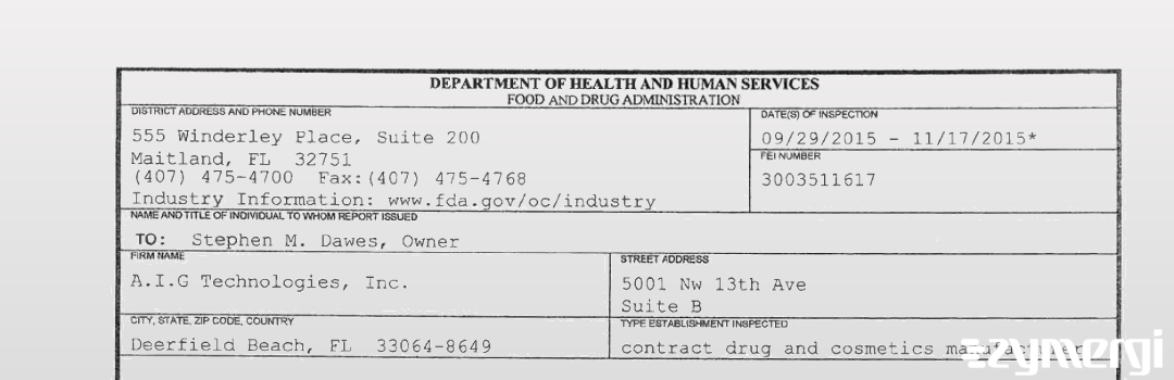 FDANews 483 A.I.G Technologies Inc. Nov 17 2015 top