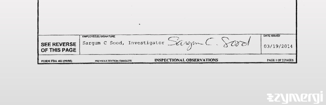 Sargum C. Sood FDA Investigator 