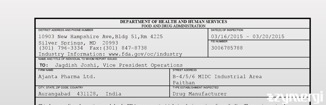 FDANews 483 Ajanta Pharma Ltd. Mar 20 2015 top