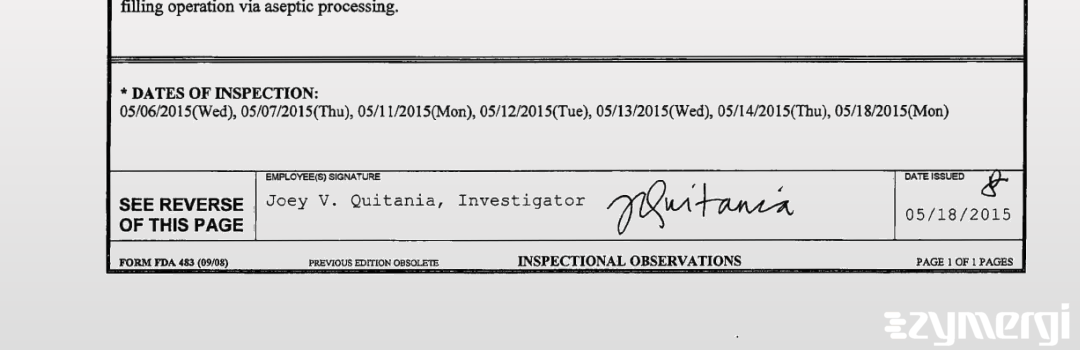 Joey V. Quitania FDA Investigator