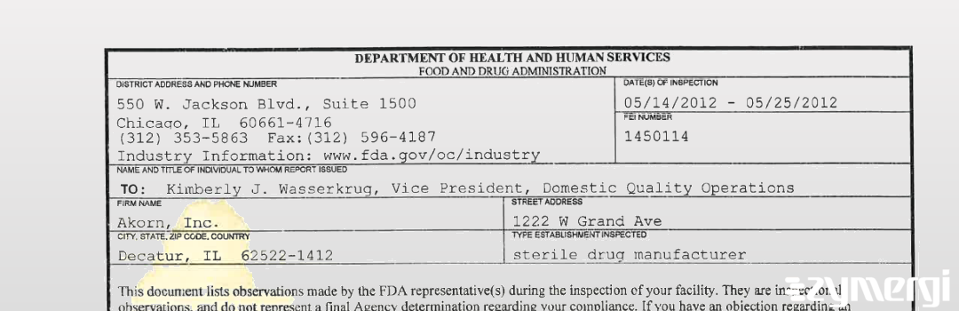 FDANews 483 Akorn, Inc. May 25 2012 top