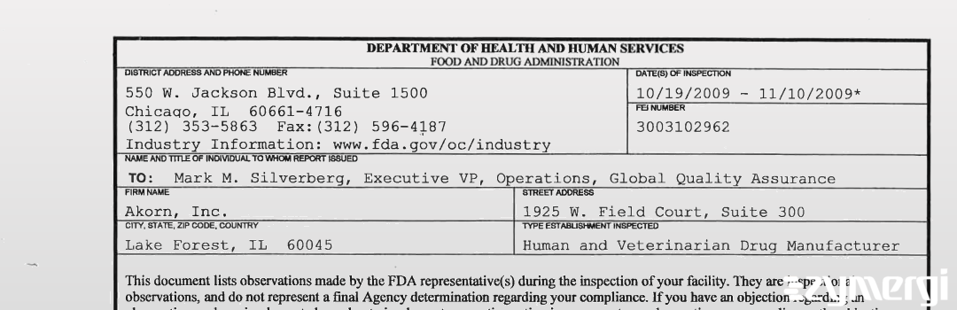 FDANews 483 Akorn, Inc. Nov 10 2009 top