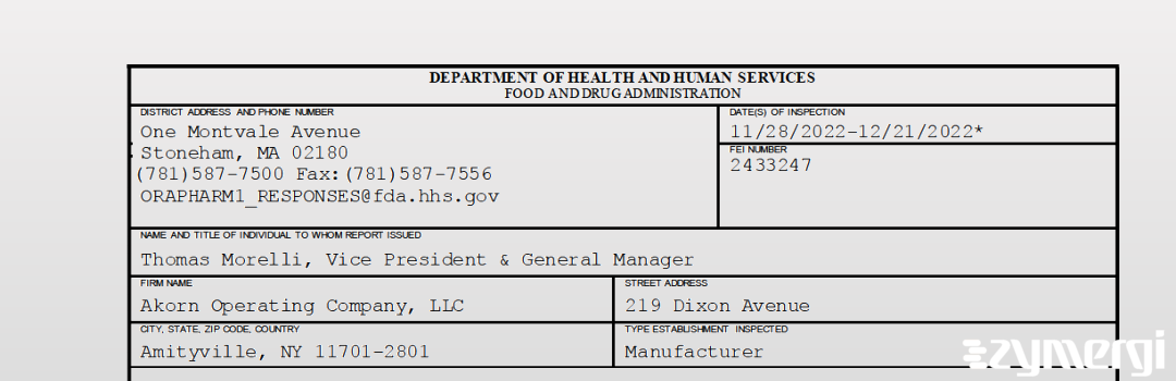 FDANews 483 Akorn Operating Company LLC Dec 21 2022 top