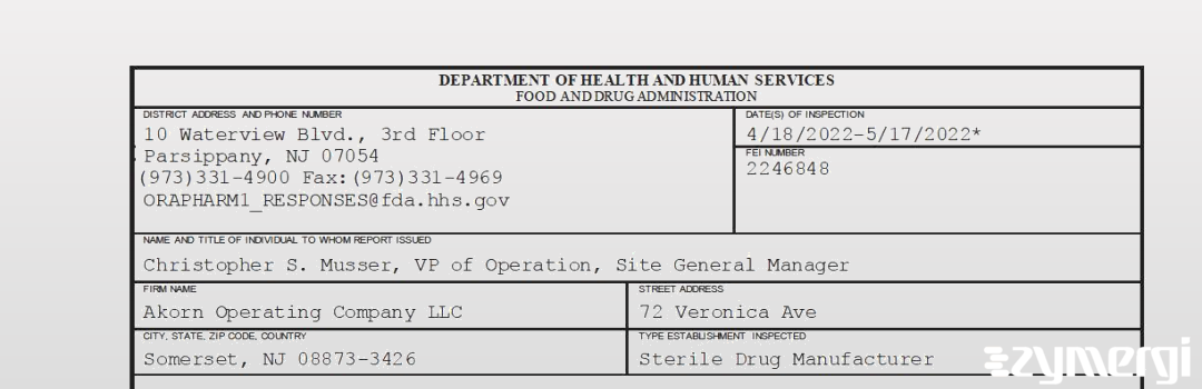 FDANews 483 Akorn Operating Company LLC May 17 2022 top