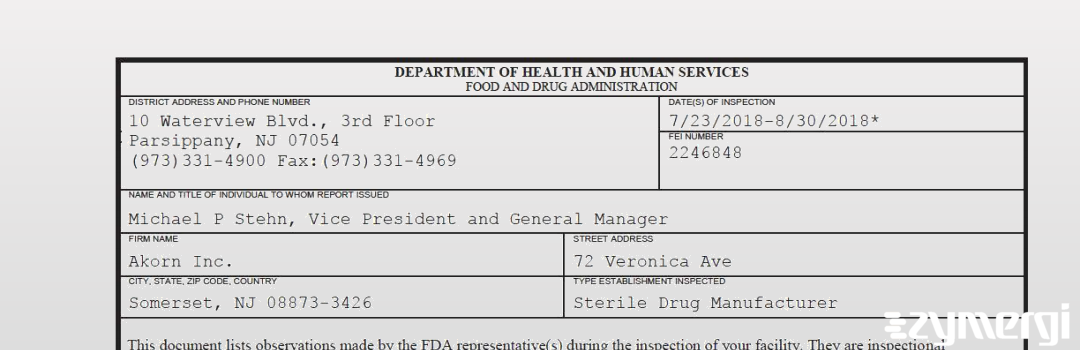 FDANews 483 Akorn, Inc. Aug 30 2018 top