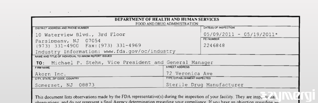 FDANews 483 Akorn, Inc. May 19 2011 top