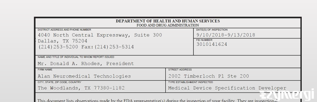 FDANews 483 Alan Neuromedical Technologies Sep 13 2018 top