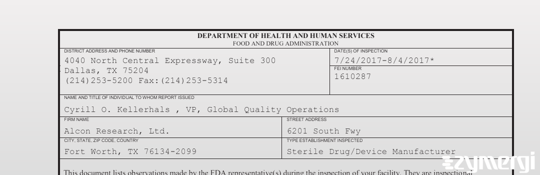 FDANews 483 Alcon Research Ltd Aug 4 2017 top