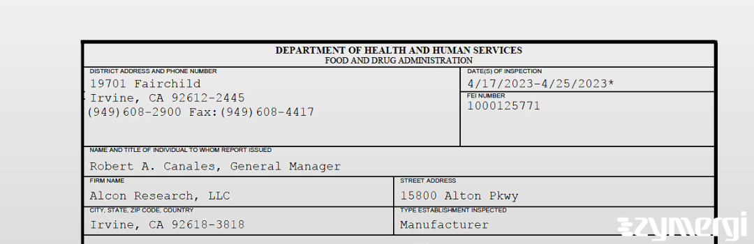 FDANews 483 Alcon Research LLC Apr 25 2023 top